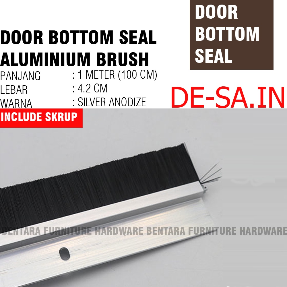 ALUMINIUM DOOR BOTTOM SEAL 100 CM BRUSH RUBBER - DOOR SEAL DOORSEAL PENUTUP CELAH BAWAH PINTU WHITE PUTIH BROWN COKLAT BLACK HITAM SILVER ANODIZE