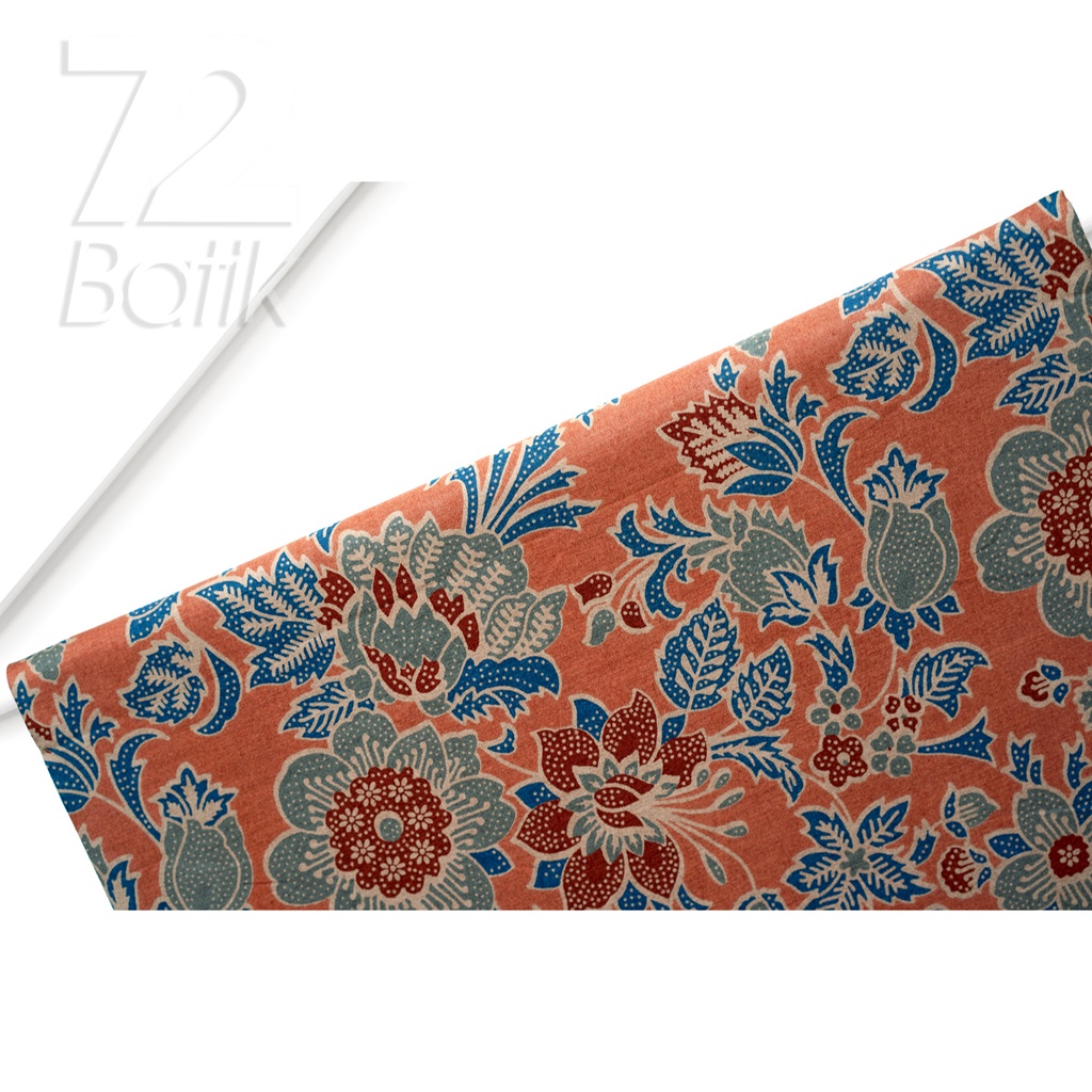 KAIN BATIK PREMIUM Bahan Katun Motif Kembang Warna Orange 721154 Cap 72 Jarik Jarit Samping Kebat Panjang Batik Katun Modern Premium Bahan Seragam Batik Pernikahan Kantor Keluarga Murah Kamen Jadi Batik Bali Lembaran