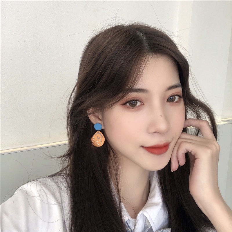 Anting Tusuk Gantung Bahan Sterling Silver 925 Desain Lukisan Warna Kontras Untuk Wanita