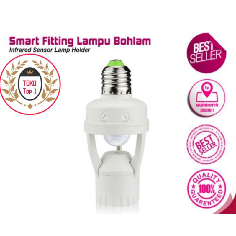 Smart Fitting E27 Lampu Bohlam Motion Sensor Gerak Otomatis Nyala