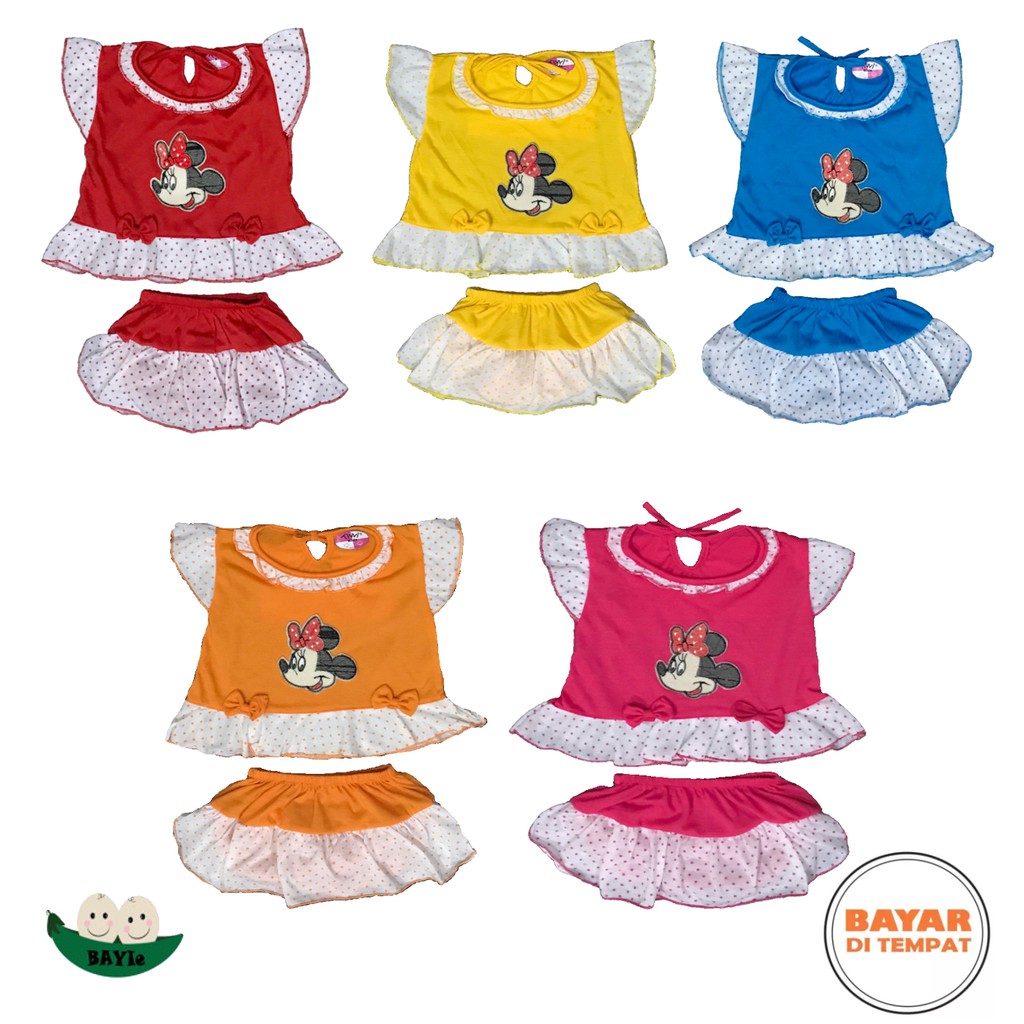 BAYIe - Setelan Baju bayi Perempuan+Celana Rok motif MICKEY TIVVI usia 0-12 bulan/Pakaian anak Cewek