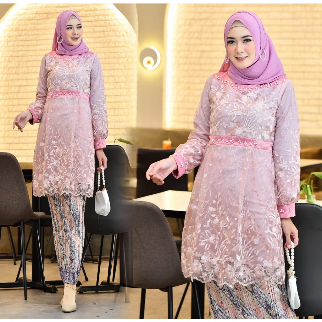 Kadai.baju / Setelan tunik blouse shabyra / Kebaya brukat / Kebaya tulle / tunik wisuda dan pernikahan Size M L XL XXL