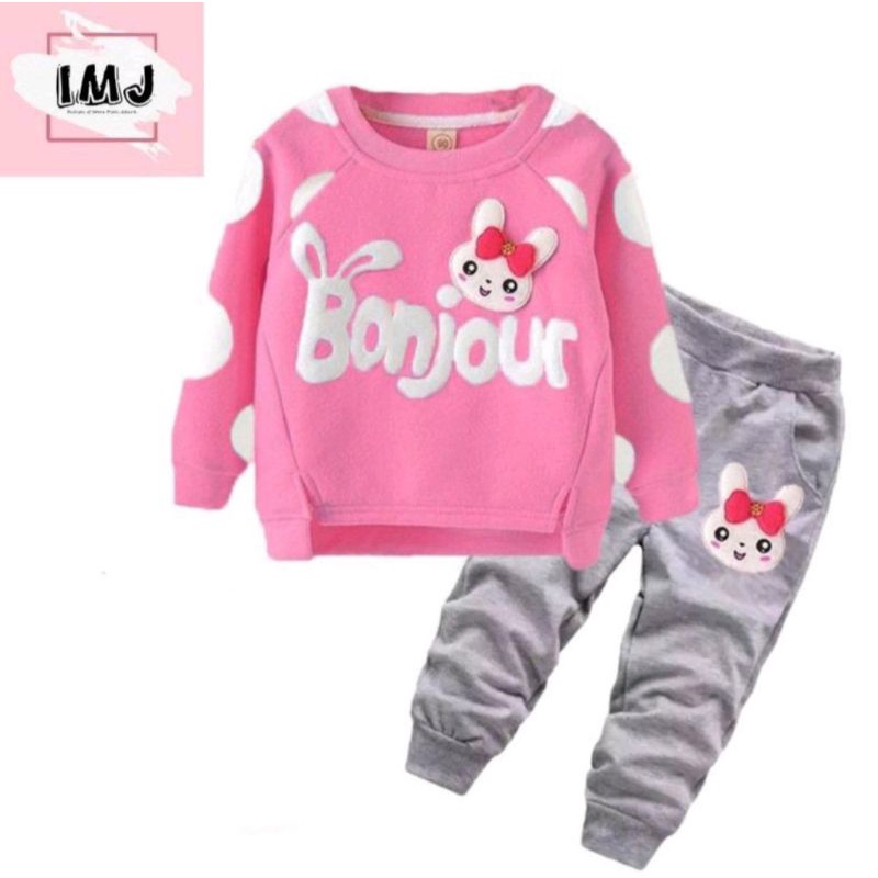 SET BABY TERRY ANAK MOTIF BOUNJOUR BUAT UMUR 1-5 THN