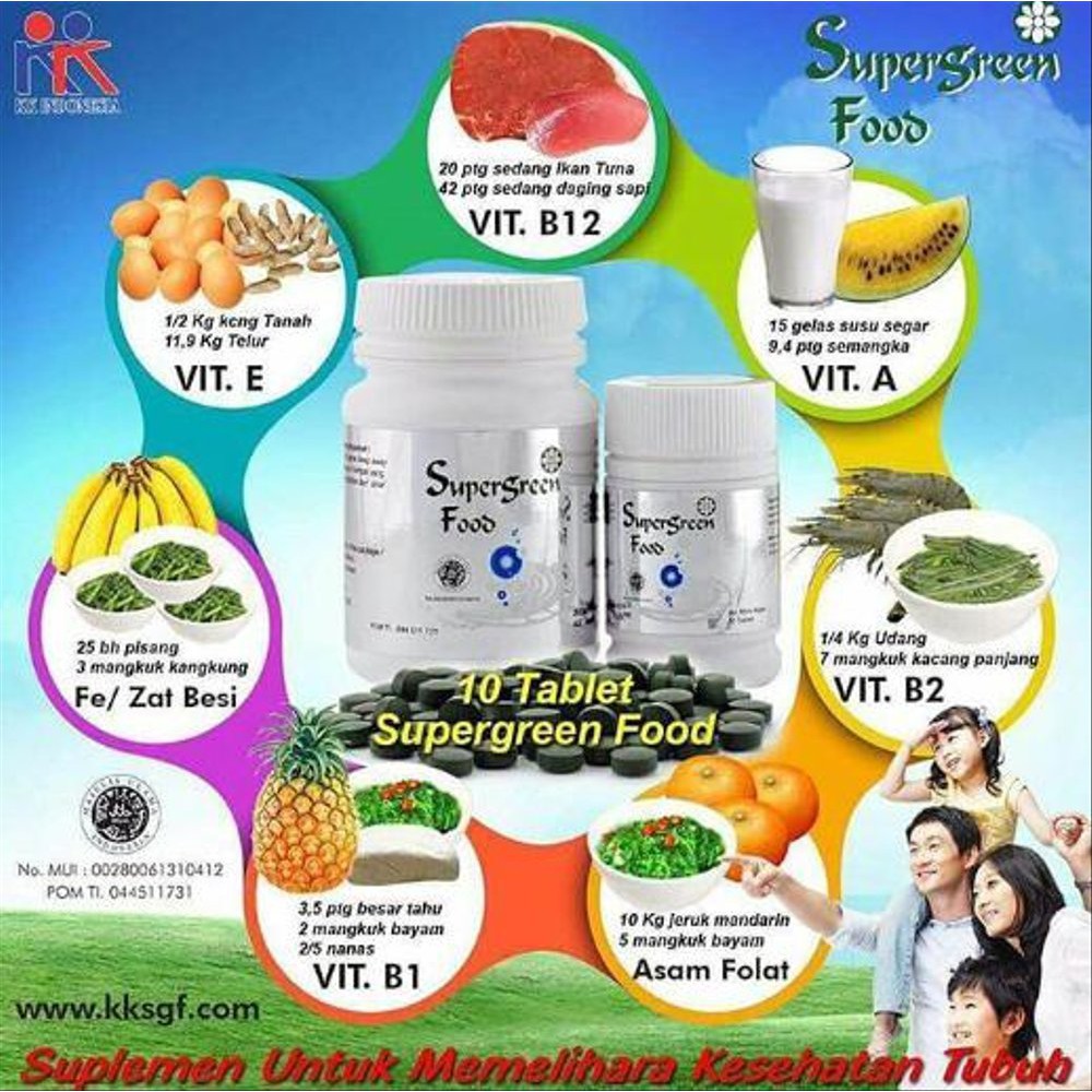 Makanan Sel Tubuh Supergreen Food SGF 150 tabs Chlorella Spirulina Imunitas Tubuh KK Indonesia