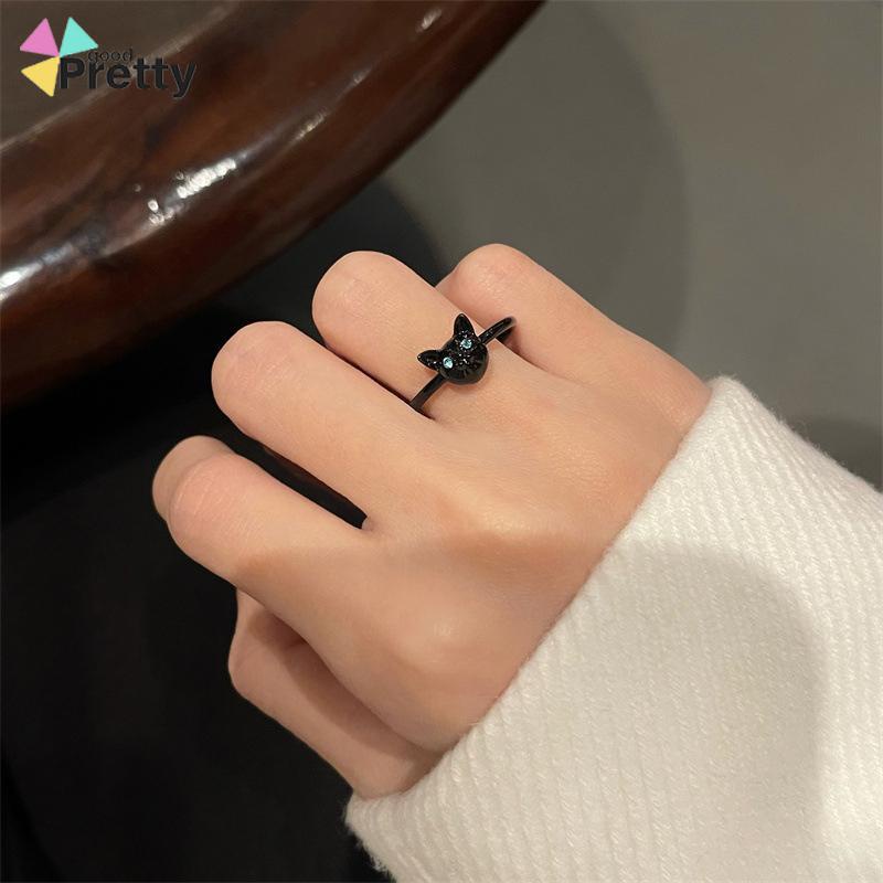 Cincin Kucing Hitam Wanita Trendi Desain Niche Cincin Jari Telunjuk Fashion Kepribadian Cincin - PD