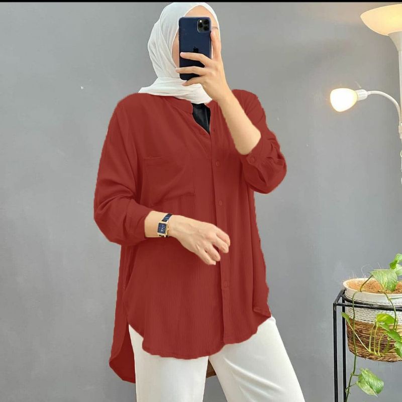 BLOUSE WANITA KEKINIAN OVERSIZE//KEMEJA WANITA BUSUI KANCING CRINKLE