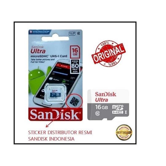 Memory Card Micro SD SANDISK 16GB Class 10 Speed 80 MBPS ULTRA SDHC