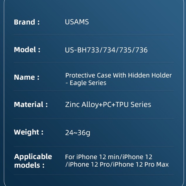 USAMS Eagle Series Protective Case with Hidden Holder iPhone 12 Mini/12/12 Pro/12 Pro Max