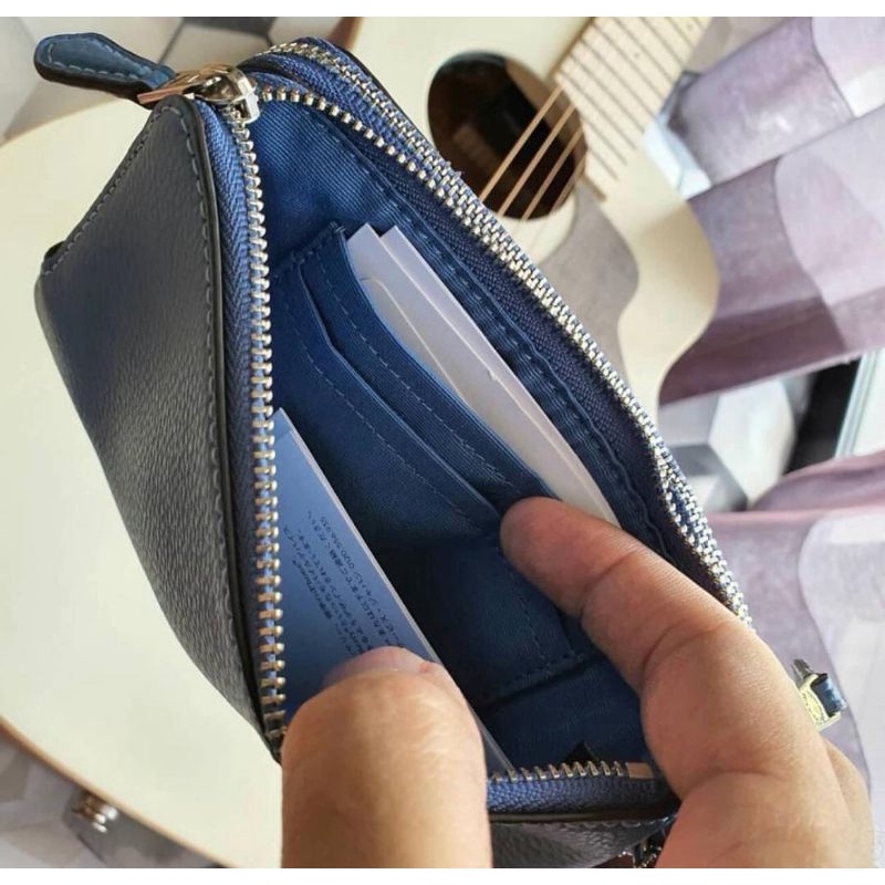 new Coach corner zip double wristlet blue original