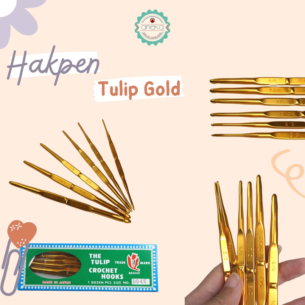 [PAKET] - Hakpen (Alat / Jarum Rajut) Tulip Gold 6 Size