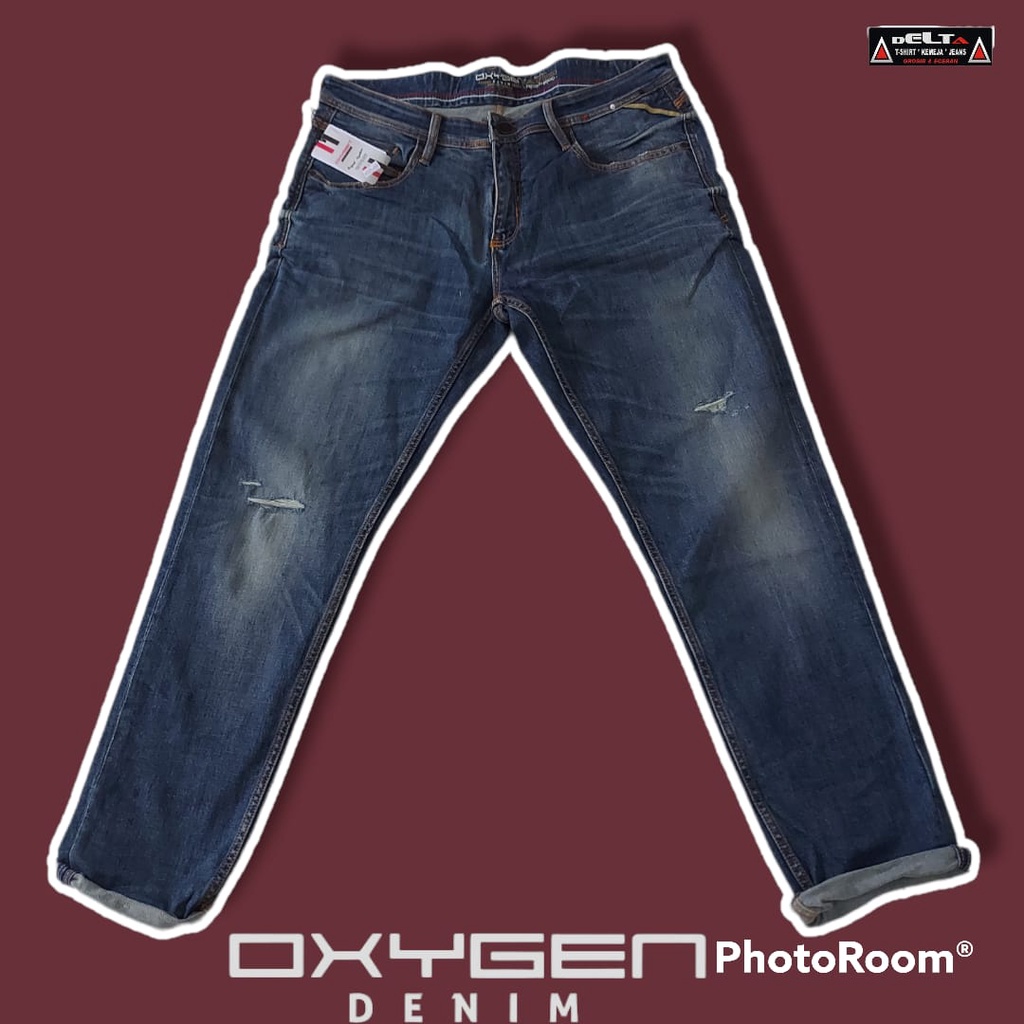 OXYGEN Original  Denim Premium Ripped Jeans Reguler - Dark Blue (OXN-212) || OXYGEN Jeans Sobek Dest
