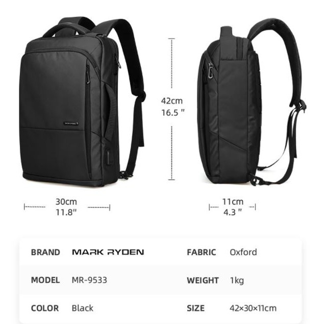 Tas Backpack MARK RYDEN MR9533 Original Ransel Selempang Laptop 15.6&quot; Inch USB