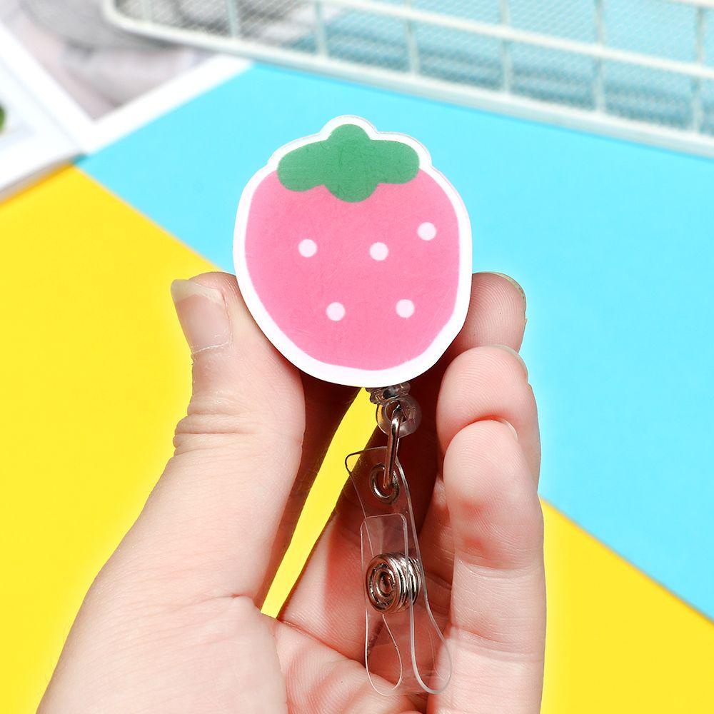 Top Klip Holder Lencana Motif Strawberry / Bunga Untuk Aksesoris Alat Tulis Pelajar