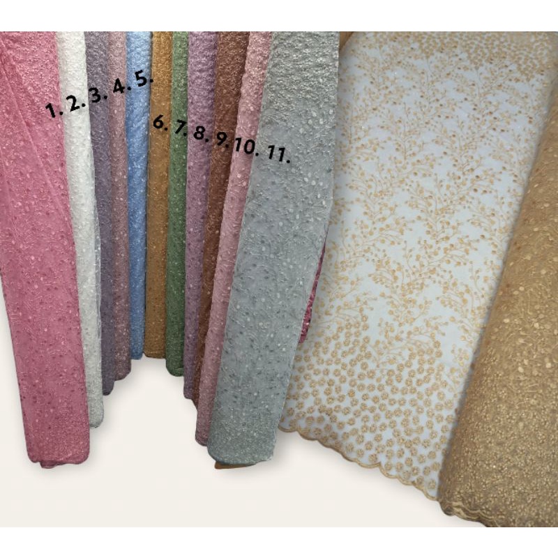Kain Tile mutiara Bordir,Brokat bordir Gliter,Tile bordir turin,Tulle payet,tile sakura