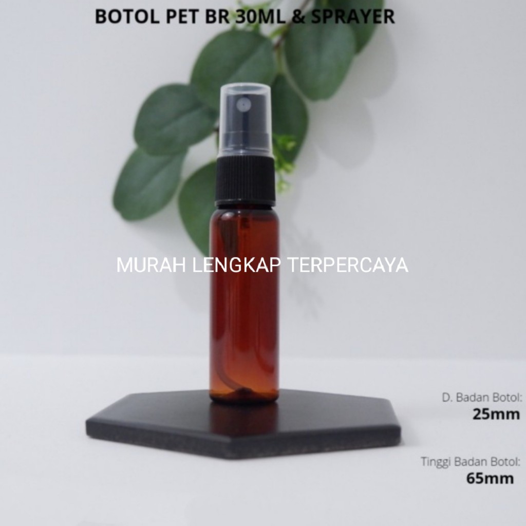 BOTOL PET BR 30ML AMBER &amp; SPRAYER HITAM