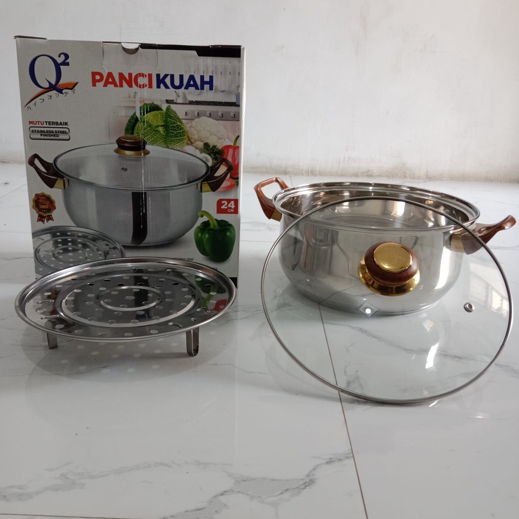 Panci Kuah / Panci Sop Goreng Serbaguna Stainless Steel 22 CM Tutup Kaca 8222/8324