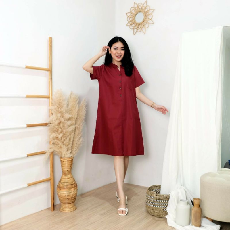 DRESS WANITA POLOS BUSUI SANTAI SIMPLE ACARA FORMAL KANTOR JALAN
