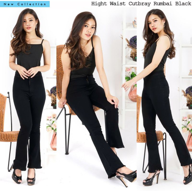#7567 AX HIGHWAIST JEANS CUTBRAY RAWIS BLACK