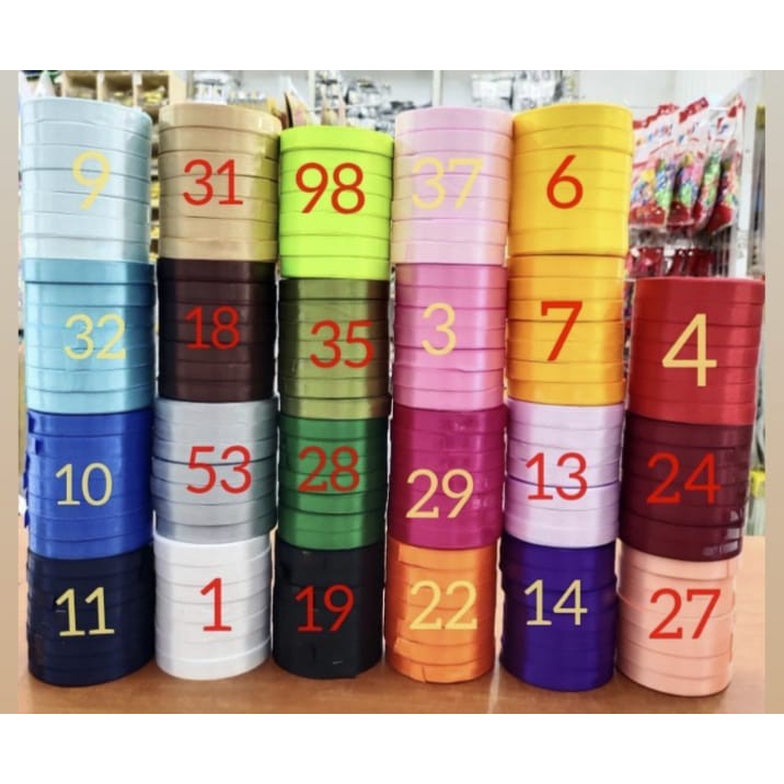 

Pita Satin 1/2 inch / Pita Satin Lebar 1,2cm / 25 Yard / Grosir