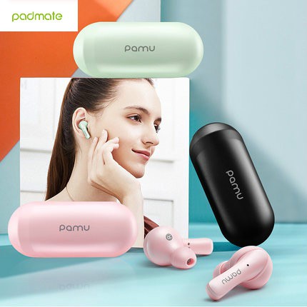 Padmate Asli Earphone Nirkabel Bluetooth Mini, Earphone T6C Ampu Slide, Earbud Tahan Air IPX6 Kontro