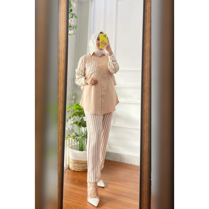 One Set Salur SALVINA Stelan Wanita Motif Salur Shakila Terbaru / Baju Garis Garis Wanita / Setelan 