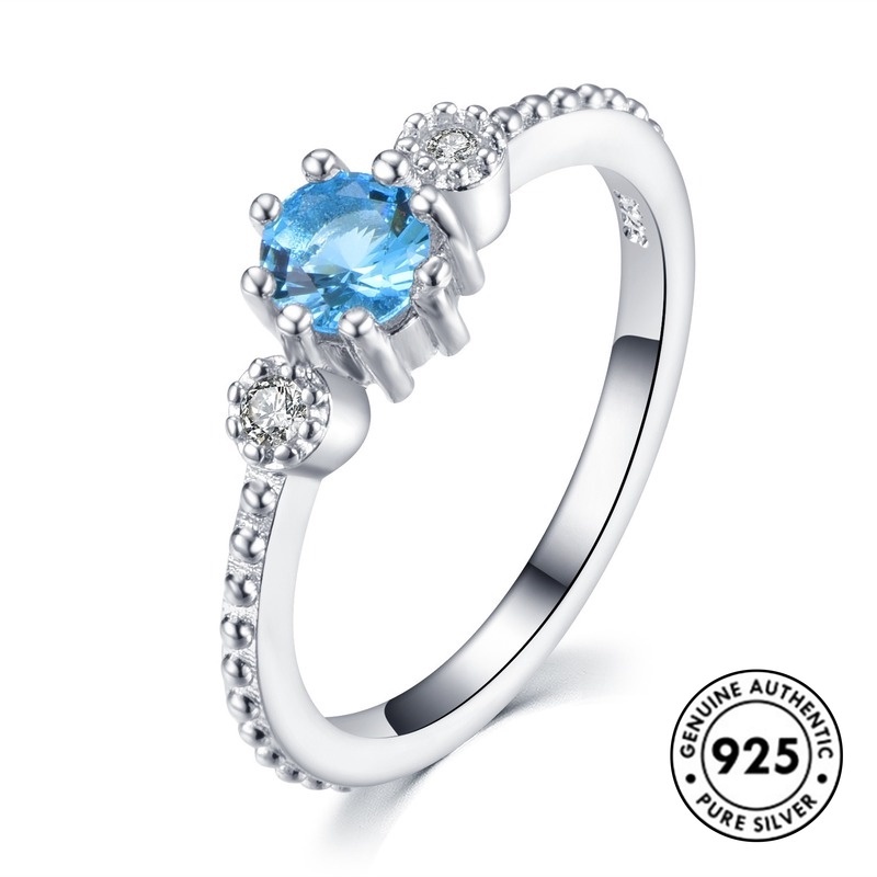 Cincin Lapis Silver 925 Simple Elegan Dengan Sapphire Untuk Wanita