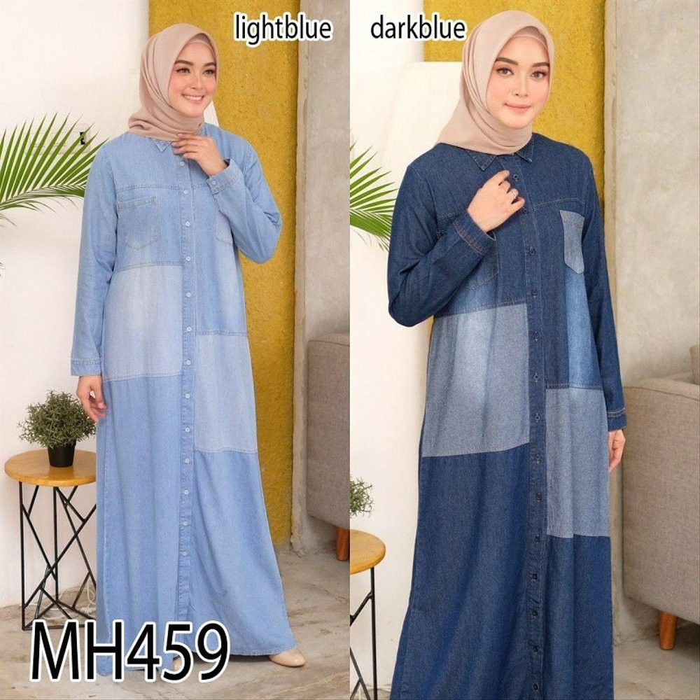MH459 DRESS WANITA MUSLIM GAMIS JEANS PANJANG CASUAL