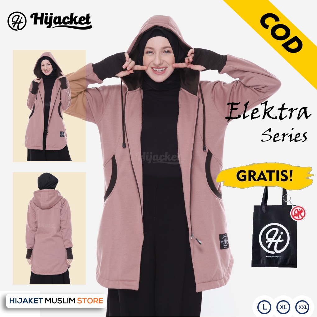 Jaket Wanita Hijacket Elektra Original Hijab Muslimah Pakaian Wanita Syari Trendy-BROWN