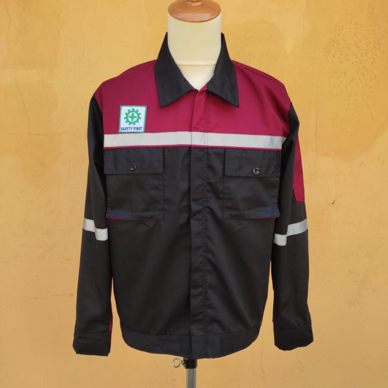 Wearpack Safety Katelpak Atasan Kemeja Kerja Potongan Lengan Panjang Baju Kerja HITAM MAROON