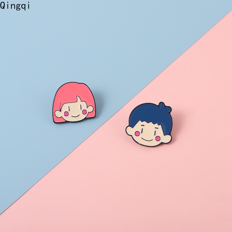 Bros Pin Enamel Desain Kartun Pasangan Lucu Untuk Anak Laki-Laki / Perempuan