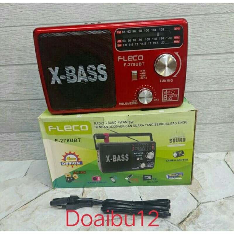 Cod//Bayar ditempat Radio Bluetooth Portable Fleco F-278UBT//Radio 3 Band USB//Memory