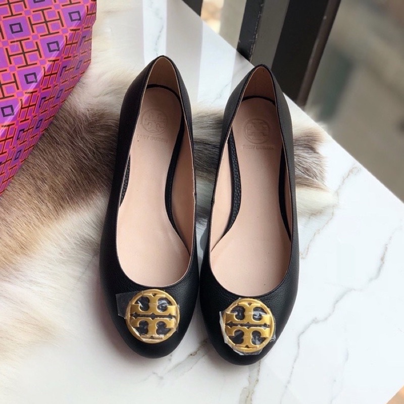 TORY BURCH SHOES BENTON BLACK NAPPA LEATHER GOLD TONE