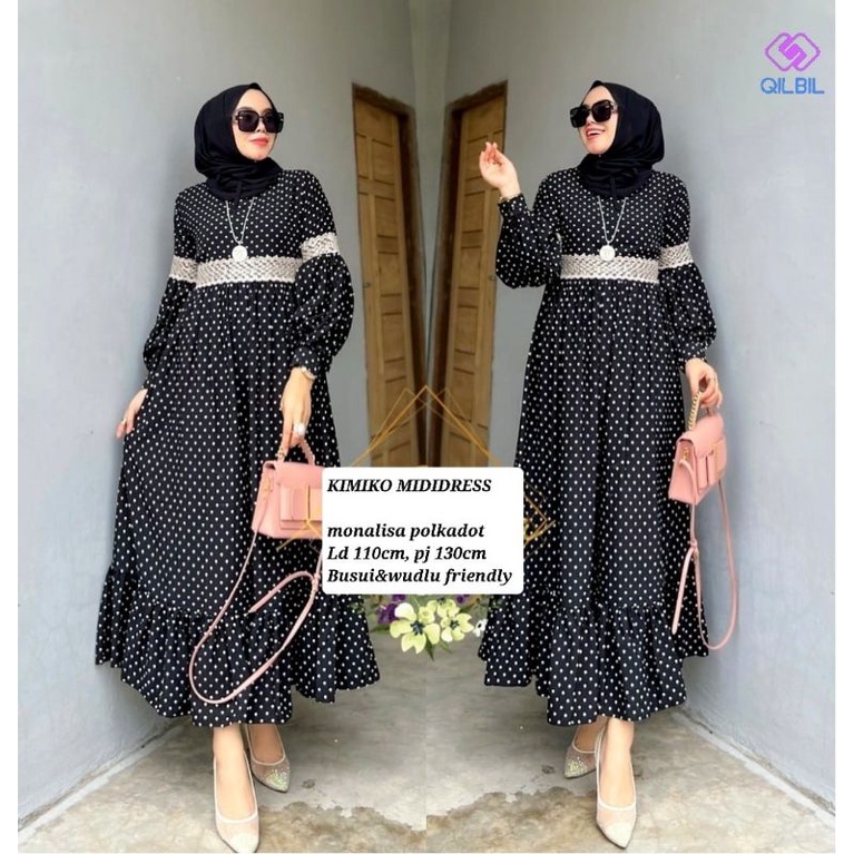 KIMIKO MIDI DRESS BY ALDISA / DRESS POLKADOT KIMIKO / DRESS POLKA LENGAN BALON