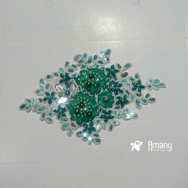 Headpiece / headpiece hijab brokat payet warna hijau tosca