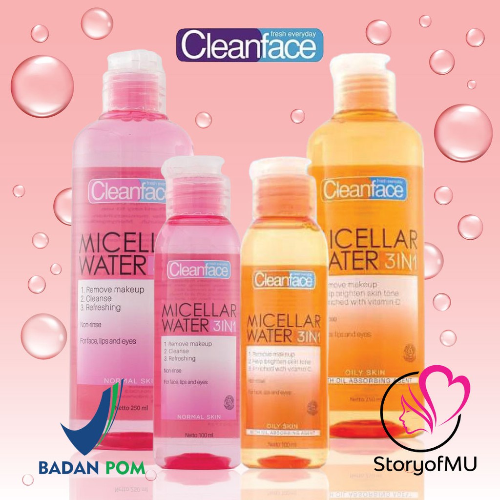 CLEANFACE SERIES MICELLAR WATER 100ML | SMOOT TONER 50ML | FACIAL WASH LIQUIED 50ML | CLEANSING BALM - BPOM