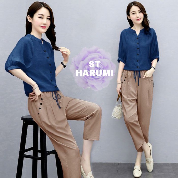 Baju Setelan Wanita Dewasa Jumbo Busui Import Murah Kekinian Terb YS414 Stelan Harumi Navy [Setelan