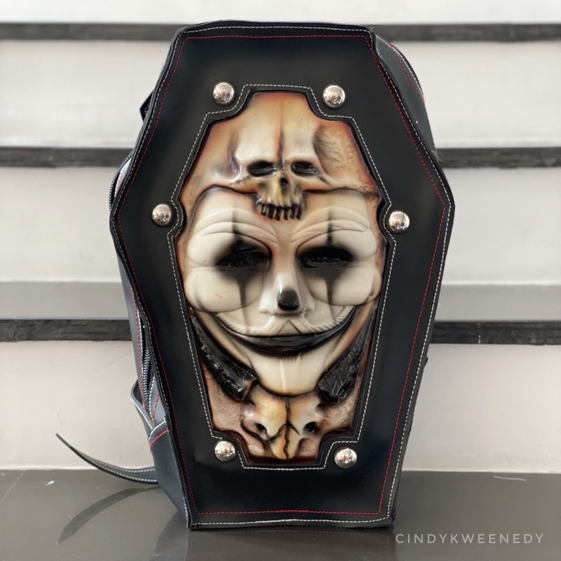 Tas ransel tas punggung backpack muka badut tengkorak model peti kepala tengkorak