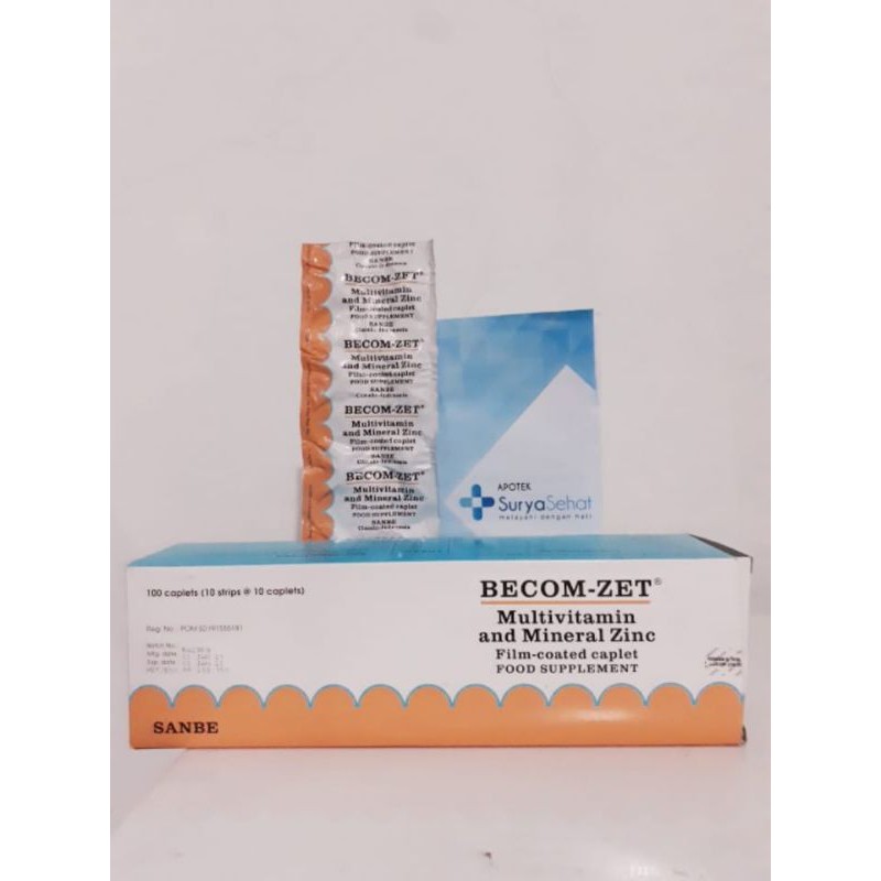 Becom-Zet 1 strip isi 10 kaplet Multivitamin Mineral dan Zinc