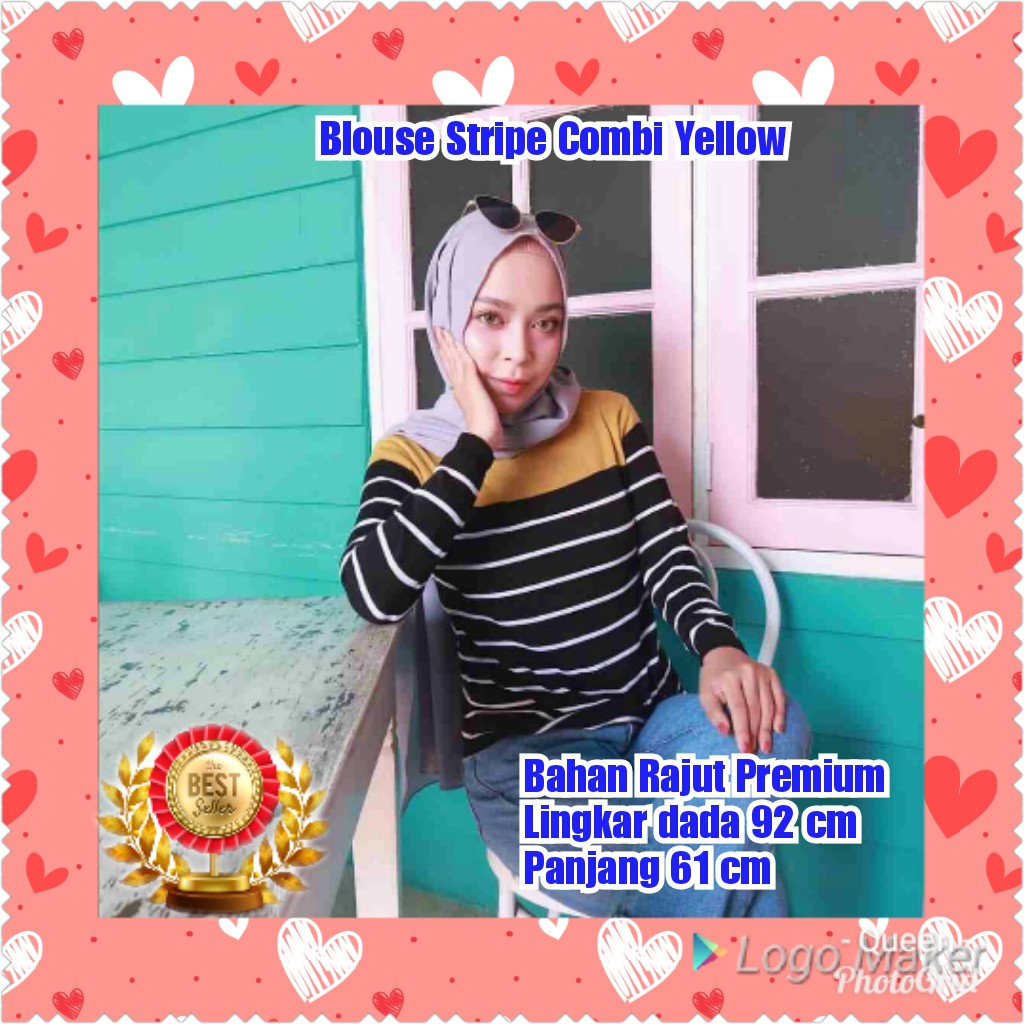 TERMURAH BLOUSE COMBI STRIPE ARMY / YELLOW/DUSTY/MAROON/TERBARU/TERLARIS/TERPOPULER/TERMURAH