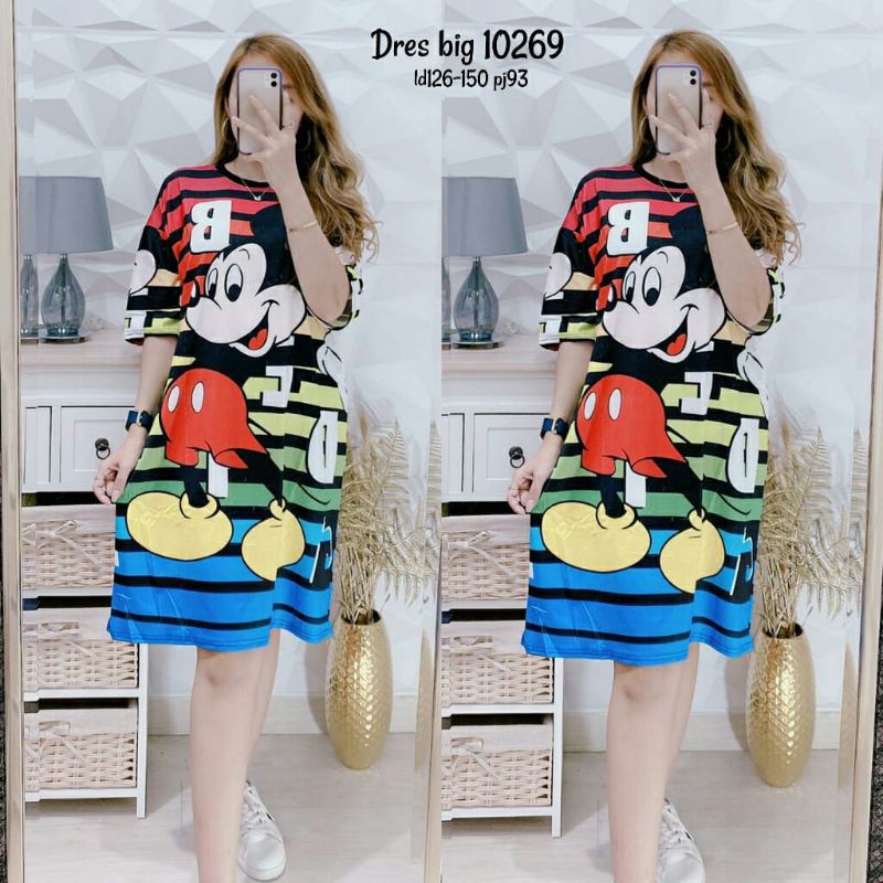 Midi Dress Jumbo Wanita Mickey Bahan Scuba Size Allsize - 10269