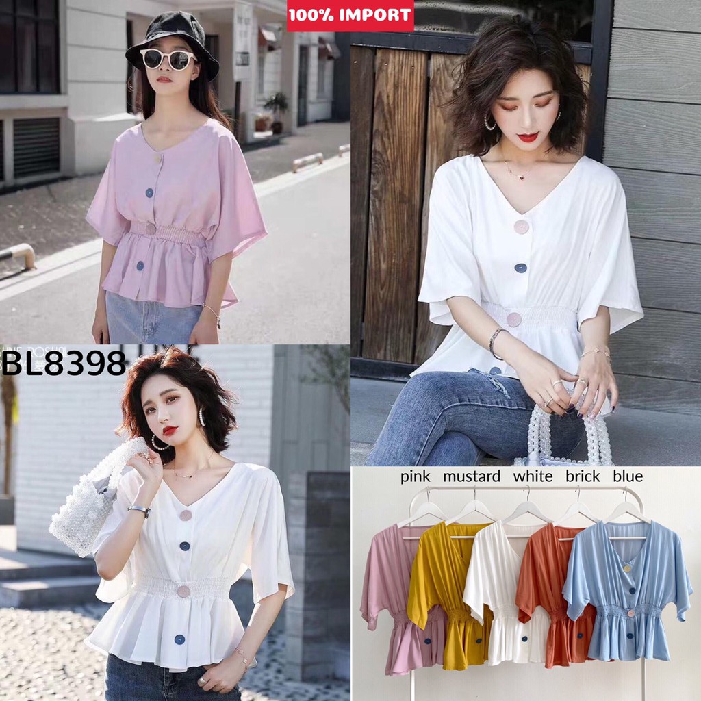 BL8398 Big Buttons Mid Flare Sleeve Blouse