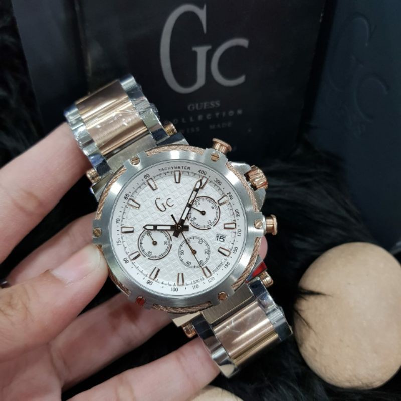 Jam Tangan Pria Guess Collection GC Y54003G7 Chronograph Original asli stainless steel rantai biru