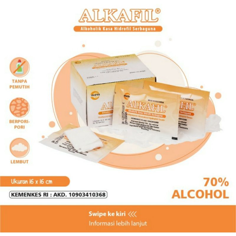 ALKAFIL Kasa Alkohol Hidrofil Tali Pusar Bayi Isi 16 sachet Alcohol Wipes