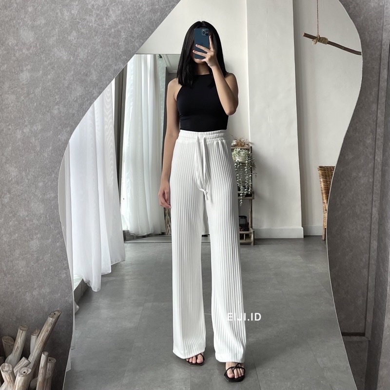 Celana Knit Pants - Loose Pants Highwaist Kulot Panjang Basic Strech Premium Korean