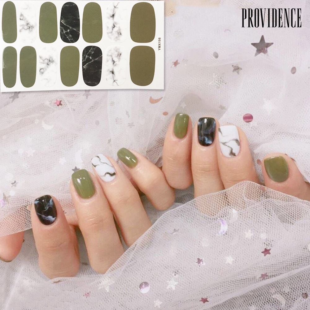 14pcs / Lembar Stiker Kuku 3d Full Cover Tahan Air Untuk Dekorasi Manicure