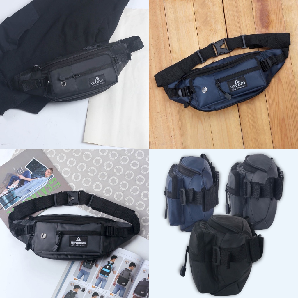 Waistbag Pria Bahan Bimo Waterproof Gress Original Tas Pinggang Waist Bag Cowok Cewek Navy Abu