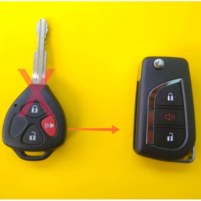 KUNCI REMOT TOYOTA INNOVA ALTIS CAMRY 3 TOMBOL MODEL LIPAT KODE TRANSMITTER REMOTE B42TA FLIP KEY