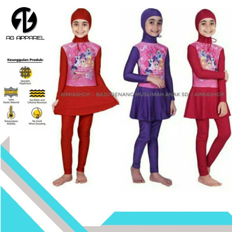 BAJU RENANG MUSLIM ANAK LOL PONY UNICORN 4- 12 TAHUN