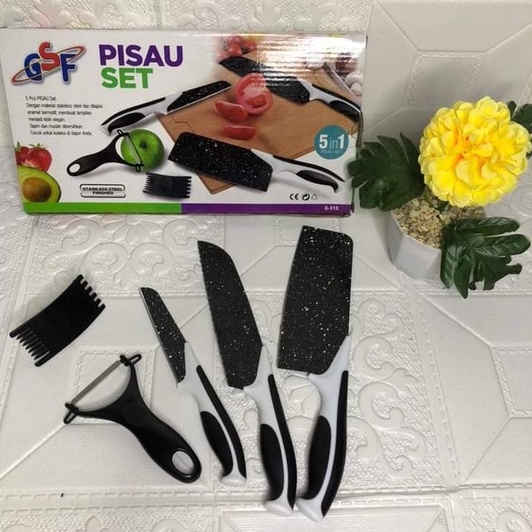 PISAU SET BATU MAIFAN 5 PCS / PISAU TAJAM GRANITE HITAM 5 IN 1 GSF G-515 / PISAU SET 5PCS GSF 515 / GSF G515 / GSF G-515