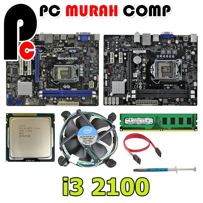 Paket Motherboard Intel LGA 1155 H61 dengan i3 2100 ,Fan dan Ram